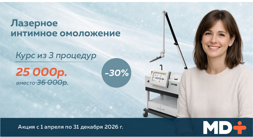 Акция на лазерное интимное омоложение в клинике MD+